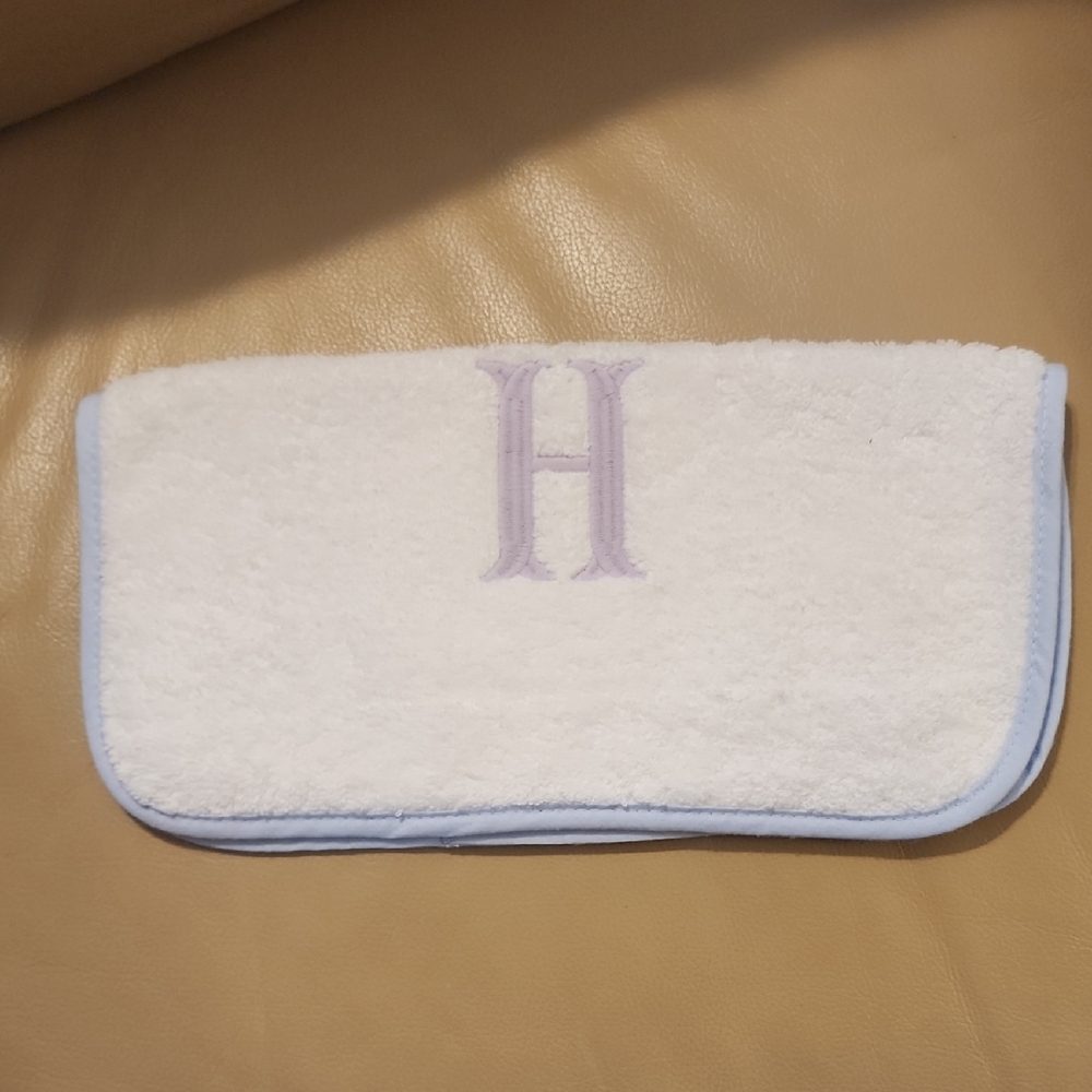 Monogrammed Hand Towel with Lavender 'H' Embroidery - White